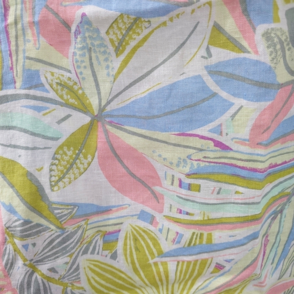 C&C 100% Linen Multicolor Tropical Pastel Sleeveless Trapeze Dress W/ Pockets - Picture 7 of 11